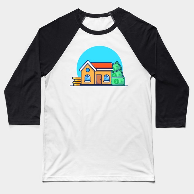 House With Gold Coin And Money Cartoon Baseball T-Shirt by Catalyst Labs